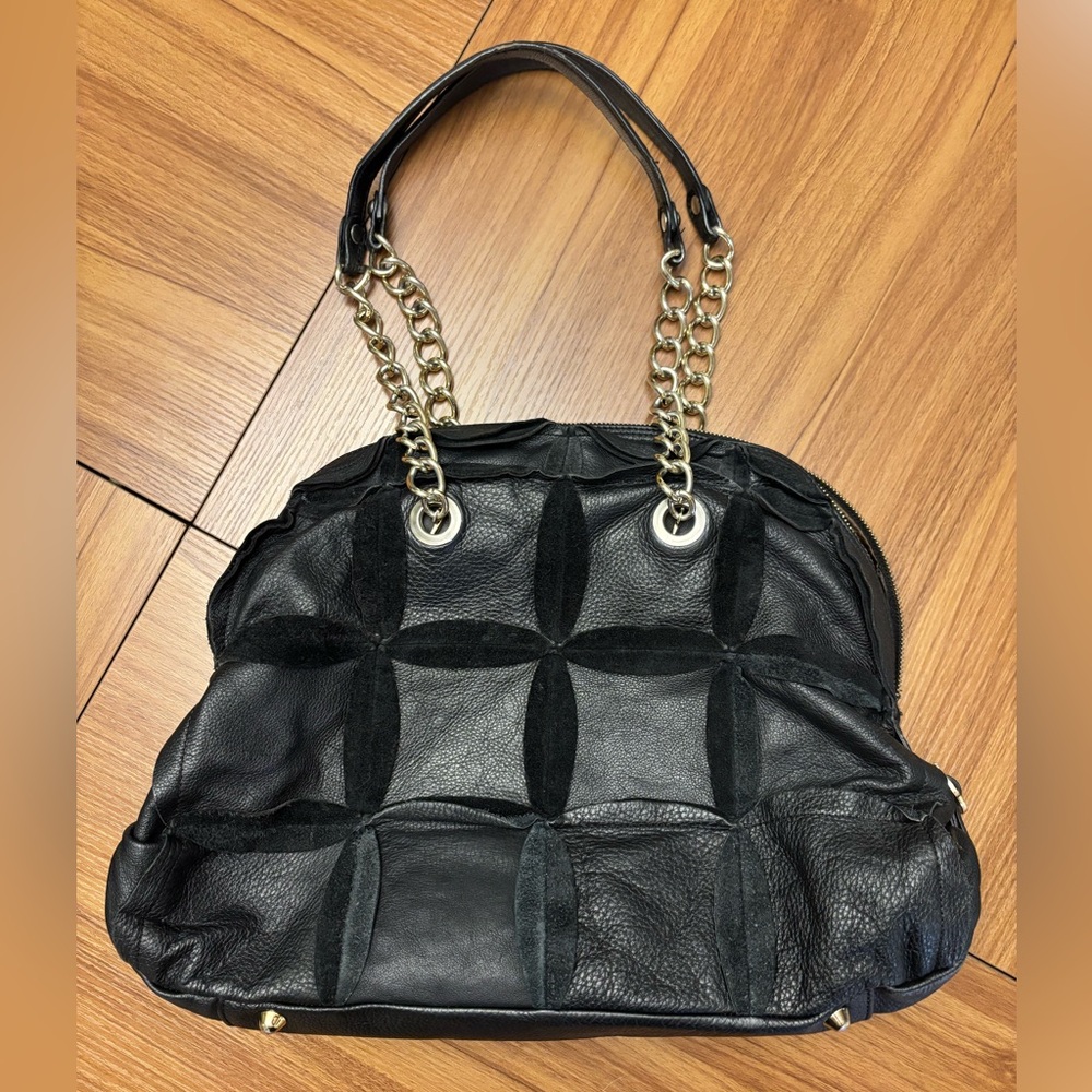 Pulicati Black Soft Leather and Suede Large Bag